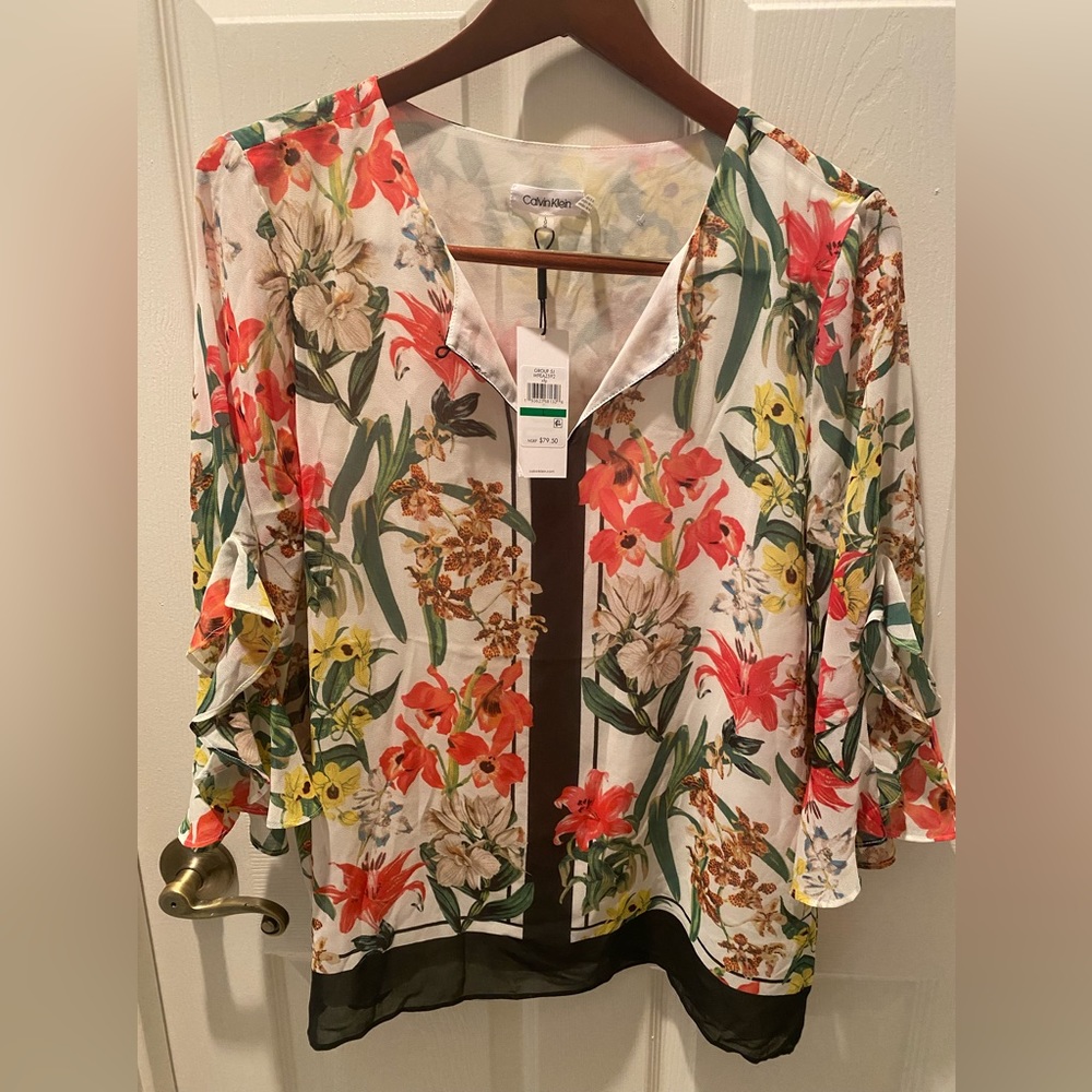 NWT Calvin Klein floral blouse